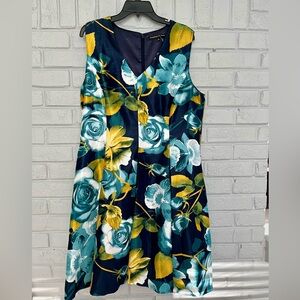 Preston & York Sleeveless Womens 16 Blue Roses Dress